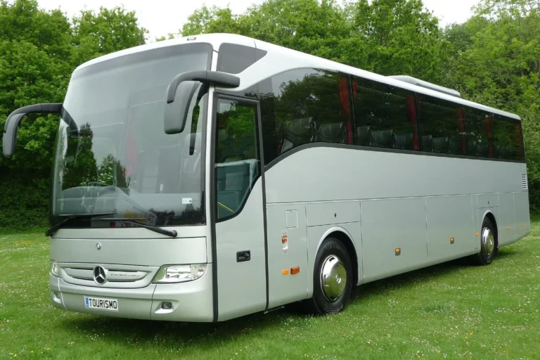 White large coach bus for group Umrah transport